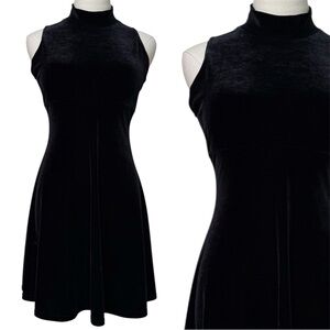 Vintage 90's La Belle Black Velvet Mock Neck Mini Dress Small Medium
